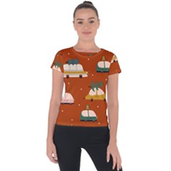 Cute Merry Christmas And Happy New Seamless Pattern With Cars Carrying Christmas Trees Short Sleeve Sports Top  by EvgeniiaBychkova