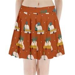 Cute Merry Christmas And Happy New Seamless Pattern With Cars Carrying Christmas Trees Pleated Mini Skirt by EvgeniiaBychkova