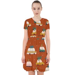 Cute Merry Christmas And Happy New Seamless Pattern With Cars Carrying Christmas Trees Adorable In Chiffon Dress by EvgeniiaBychkova