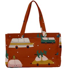Cute Merry Christmas And Happy New Seamless Pattern With Cars Carrying Christmas Trees Canvas Work Bag by EvgeniiaBychkova