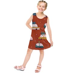 Cute Merry Christmas And Happy New Seamless Pattern With Cars Carrying Christmas Trees Kids  Tunic Dress by EvgeniiaBychkova