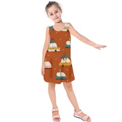 Cute Merry Christmas And Happy New Seamless Pattern With Cars Carrying Christmas Trees Kids  Sleeveless Dress by EvgeniiaBychkova