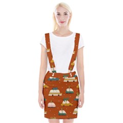 Cute Merry Christmas And Happy New Seamless Pattern With Cars Carrying Christmas Trees Braces Suspender Skirt by EvgeniiaBychkova