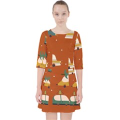 Cute Merry Christmas And Happy New Seamless Pattern With Cars Carrying Christmas Trees Pocket Dress by EvgeniiaBychkova