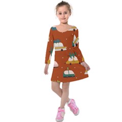 Cute Merry Christmas And Happy New Seamless Pattern With Cars Carrying Christmas Trees Kids  Long Sleeve Velvet Dress
