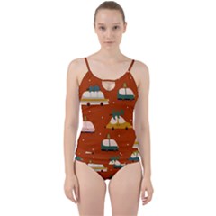 Cute Merry Christmas And Happy New Seamless Pattern With Cars Carrying Christmas Trees Cut Out Top Tankini Set by EvgeniiaBychkova