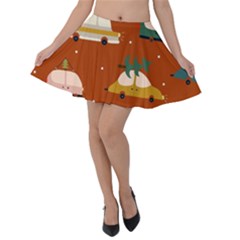 Cute Merry Christmas And Happy New Seamless Pattern With Cars Carrying Christmas Trees Velvet Skater Skirt by EvgeniiaBychkova