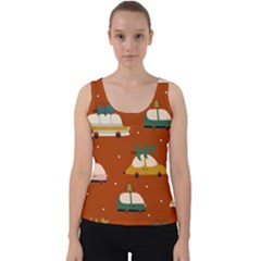 Cute Merry Christmas And Happy New Seamless Pattern With Cars Carrying Christmas Trees Velvet Tank Top by EvgeniiaBychkova