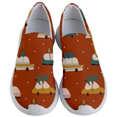 Cute Merry Christmas And Happy New Seamless Pattern With Cars Carrying Christmas Trees Women s Lightweight Slip Ons by EvgeniiaBychkova