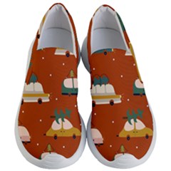 Cute Merry Christmas And Happy New Seamless Pattern With Cars Carrying Christmas Trees Women s Lightweight Slip Ons