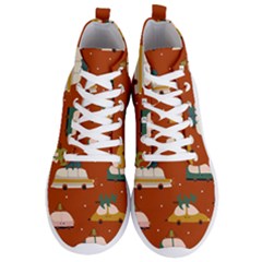 Cute Merry Christmas And Happy New Seamless Pattern With Cars Carrying Christmas Trees Men s Lightweight High Top Sneakers