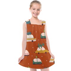 Cute Merry Christmas And Happy New Seamless Pattern With Cars Carrying Christmas Trees Kids  Cross Back Dress by EvgeniiaBychkova