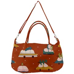 Cute Merry Christmas And Happy New Seamless Pattern With Cars Carrying Christmas Trees Removal Strap Handbag by EvgeniiaBychkova