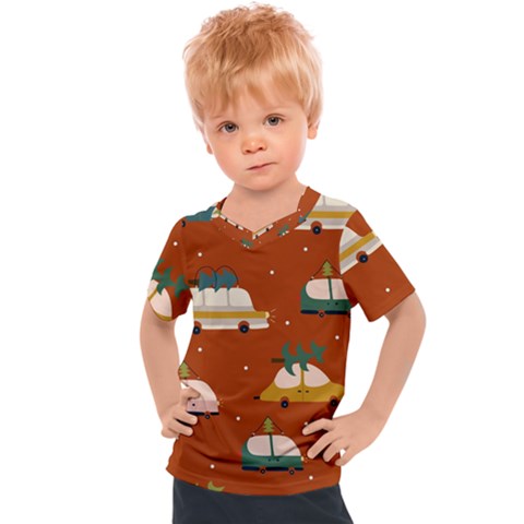 Cute Merry Christmas And Happy New Seamless Pattern With Cars Carrying Christmas Trees Kids  Sports Tee by EvgeniiaBychkova