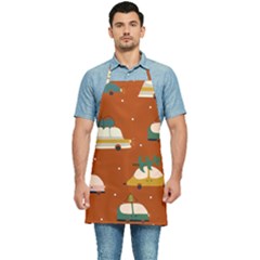 Cute Merry Christmas And Happy New Seamless Pattern With Cars Carrying Christmas Trees Kitchen Apron by EvgeniiaBychkova