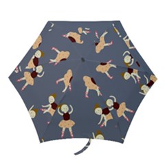Cute  Pattern With  Dancing Ballerinas On The Blue Background Mini Folding Umbrellas