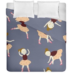 Cute  Pattern With  Dancing Ballerinas On The Blue Background Duvet Cover Double Side (California King Size)