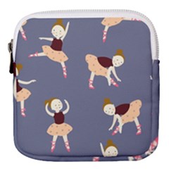 Cute  Pattern With  Dancing Ballerinas On The Blue Background Mini Square Pouch