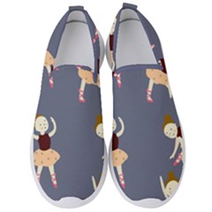 Cute  Pattern With  Dancing Ballerinas On The Blue Background Men s Slip On Sneakers