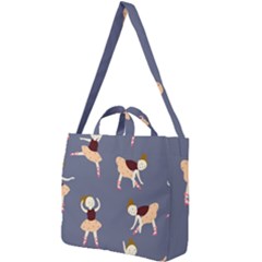 Cute  Pattern With  Dancing Ballerinas On The Blue Background Square Shoulder Tote Bag by EvgeniiaBychkova