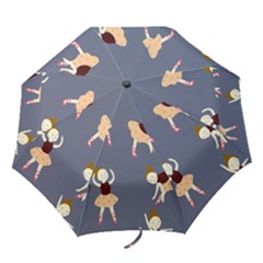 Cute  Pattern With  Dancing Ballerinas On The Blue Background Folding Umbrellas by EvgeniiaBychkova