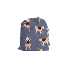 Cute  Pattern With  Dancing Ballerinas On The Blue Background Drawstring Pouch (small) by EvgeniiaBychkova