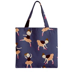 Cute  Pattern With  Dancing Ballerinas On The Blue Background Zipper Grocery Tote Bag by EvgeniiaBychkova