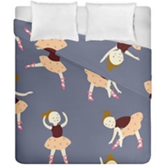 Cute  Pattern With  Dancing Ballerinas On The Blue Background Duvet Cover Double Side (california King Size) by EvgeniiaBychkova
