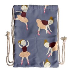 Cute  Pattern With  Dancing Ballerinas On The Blue Background Drawstring Bag (large) by EvgeniiaBychkova