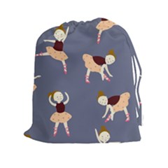 Cute  Pattern With  Dancing Ballerinas On The Blue Background Drawstring Pouch (2xl) by EvgeniiaBychkova