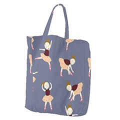 Cute  Pattern With  Dancing Ballerinas On The Blue Background Giant Grocery Tote by EvgeniiaBychkova