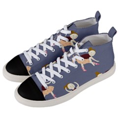 Cute  Pattern With  Dancing Ballerinas On The Blue Background Men s Mid-top Canvas Sneakers by EvgeniiaBychkova