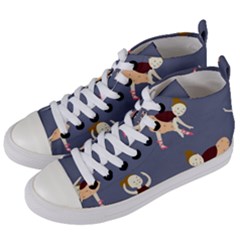 Cute  Pattern With  Dancing Ballerinas On The Blue Background Women s Mid-top Canvas Sneakers by EvgeniiaBychkova