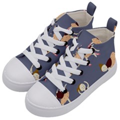 Cute  Pattern With  Dancing Ballerinas On The Blue Background Kids  Mid-top Canvas Sneakers by EvgeniiaBychkova