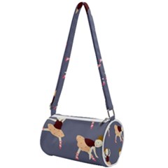 Cute  Pattern With  Dancing Ballerinas On The Blue Background Mini Cylinder Bag by EvgeniiaBychkova