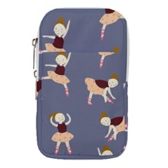 Cute  Pattern With  Dancing Ballerinas On The Blue Background Waist Pouch (large) by EvgeniiaBychkova