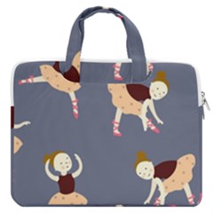 Cute  Pattern With  Dancing Ballerinas On The Blue Background Double Pocket Laptop Bag by EvgeniiaBychkova