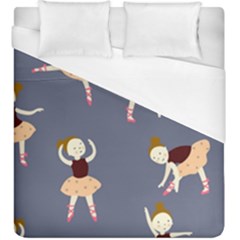 Cute  Pattern With  Dancing Ballerinas On The Blue Background Duvet Cover (king Size) by EvgeniiaBychkova