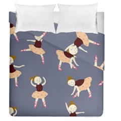Cute  Pattern With  Dancing Ballerinas On The Blue Background Duvet Cover Double Side (queen Size) by EvgeniiaBychkova