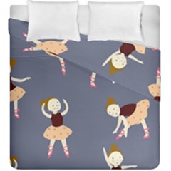 Cute  Pattern With  Dancing Ballerinas On The Blue Background Duvet Cover Double Side (king Size) by EvgeniiaBychkova