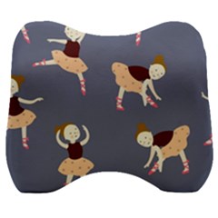 Cute  Pattern With  Dancing Ballerinas On The Blue Background Velour Head Support Cushion by EvgeniiaBychkova
