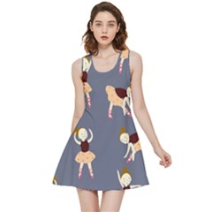 Cute  Pattern With  Dancing Ballerinas On The Blue Background Inside Out Reversible Sleeveless Dress