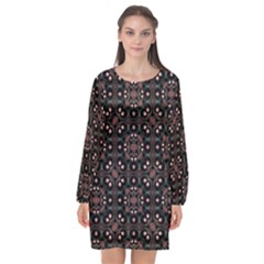 Dark Seamless Gemoetric Print Mosaic Long Sleeve Chiffon Shift Dress  by dflcprintsclothing