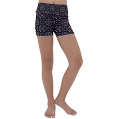 Dark Seamless Gemoetric Print Mosaic Kids  Lightweight Velour Yoga Shorts by dflcprintsclothing