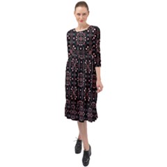 Dark Seamless Gemoetric Print Mosaic Ruffle End Midi Chiffon Dress by dflcprintsclothing