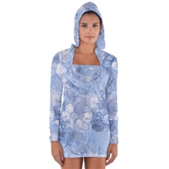 Blue Alcohol Ink Long Sleeve Hooded T-shirt by Dazzleway