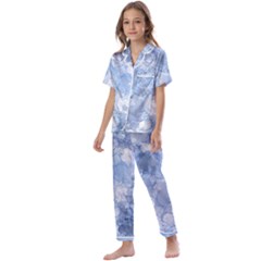 Blue Alcohol Ink Kids  Satin Short Sleeve Pajamas Set by Dazzleway