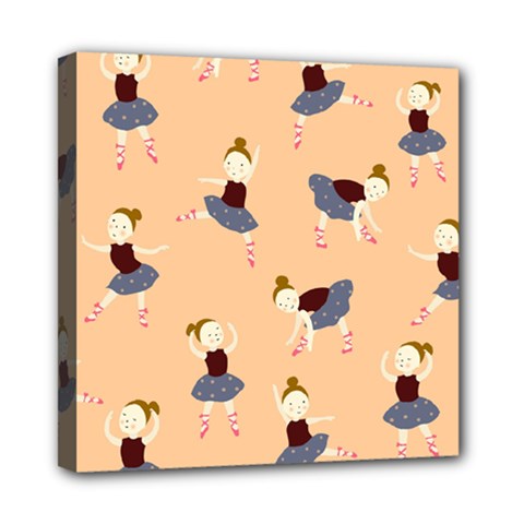 Cute  Pattern With  Dancing Ballerinas On Pink Background Mini Canvas 8  X 8  (stretched) by EvgeniiaBychkova