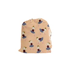 Cute  Pattern With  Dancing Ballerinas On Pink Background Drawstring Pouch (small) by EvgeniiaBychkova