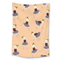 Cute  Pattern With  Dancing Ballerinas On Pink Background Large Tapestry by EvgeniiaBychkova